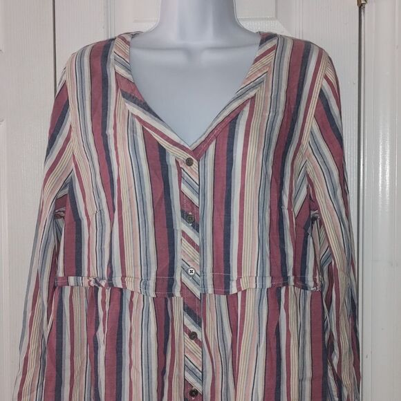 True Craft striped soft button down Cotton Dress Sz OX - Picture 3 of 5